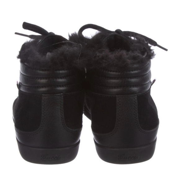 GUCCI Suede Fur Trim Sneakers - Picture 3 of 5